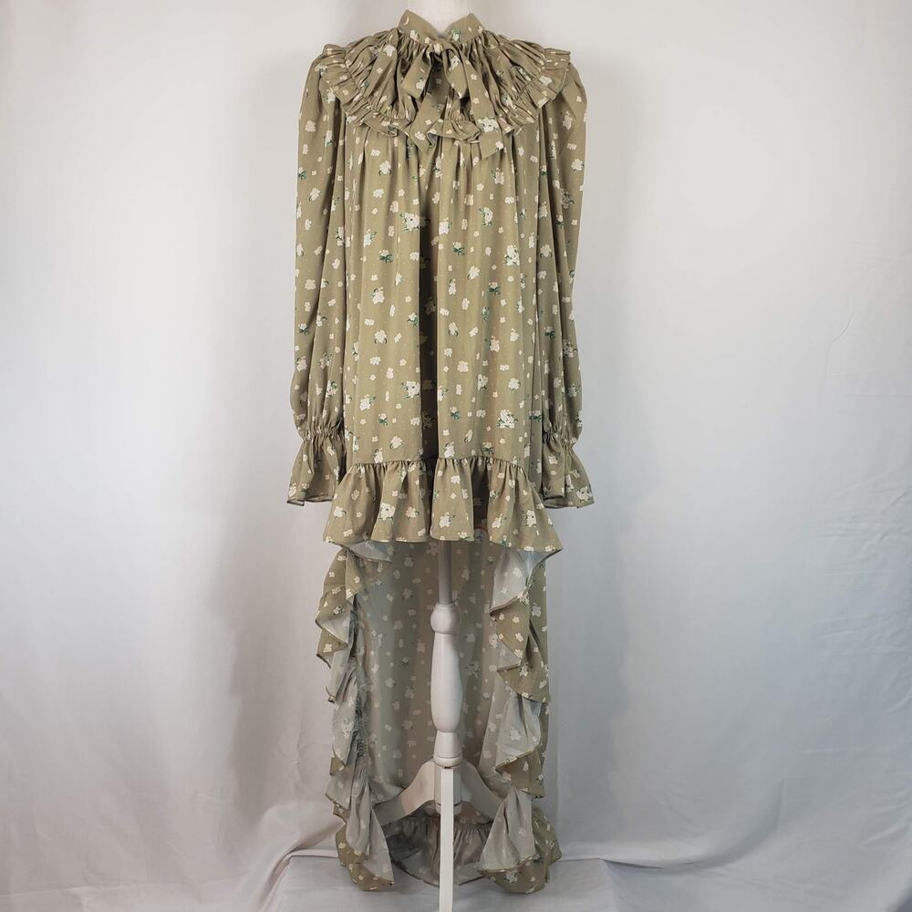 NWT WEWOREWHAT Hi-Low Polka Dot Green Floral Pattern Ruffle Peasant Dress S - Picture 3 of 16